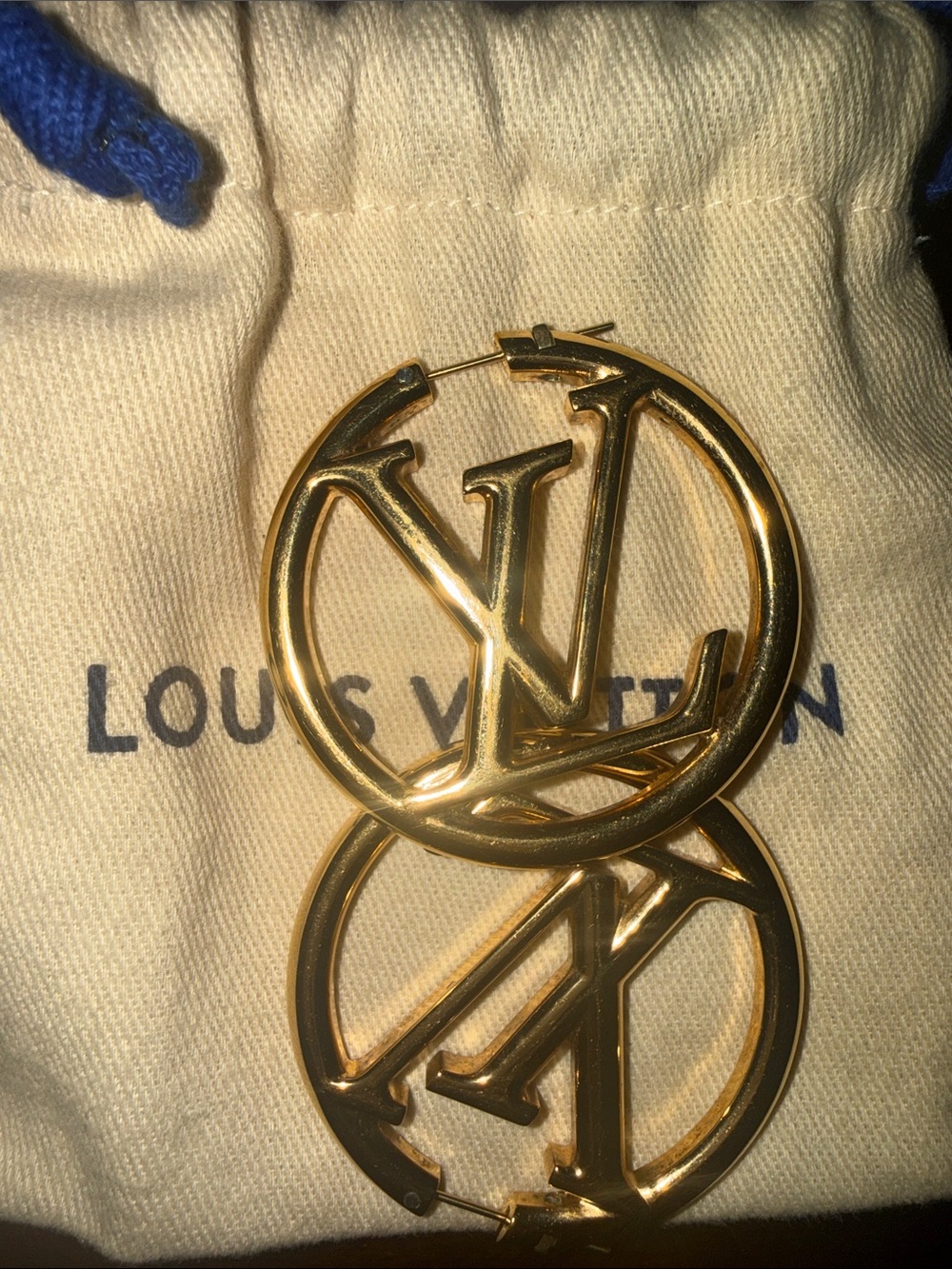 Louis Vuitton Gold Logo Hoop Earrings